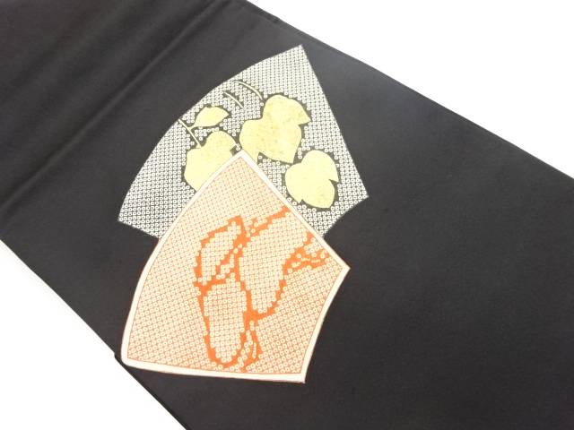 引箔地紙に鹿の子・葉模様名古屋帯【中古】【着】 宗sou
