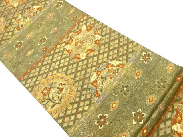 華紋・花鳥に襷模様織出し袋帯【中古】【着】 宗sou