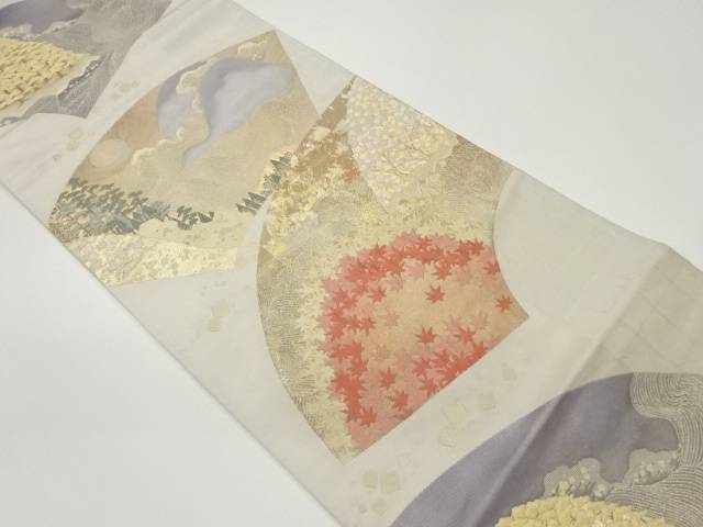 地紙に紅葉・木々・荒波模様織出し袋帯【中古】【着】 宗sou