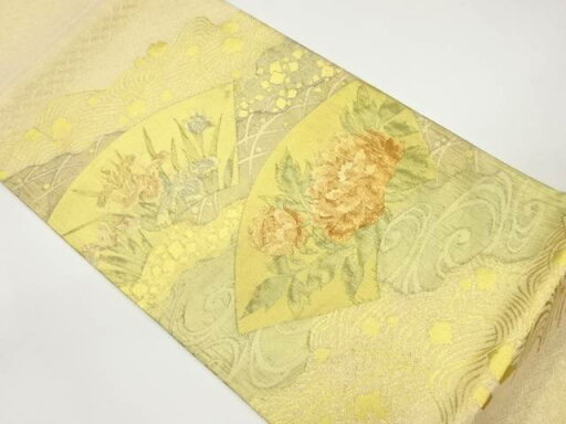 佐賀錦 地紙に花々・流水模様織出し袋帯【中古】【着】 宗sou 佐賀錦 地紙に花々・流水模様織出し袋帯【中古】【着】 宗sou