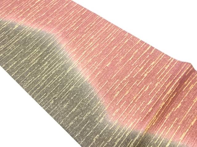 モール抽象曲線に横縞模様織出し全通袋帯【中古】【着】 宗sou
