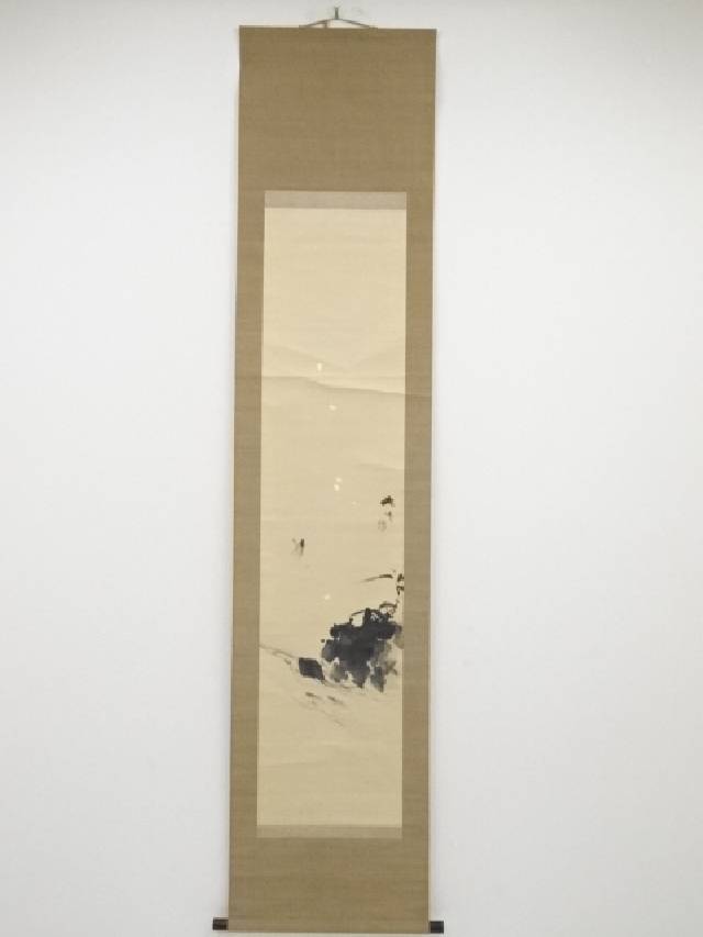 桂田湖城筆　散桜鮎図　肉筆紙本掛軸（保護箱）【道】 宗sou