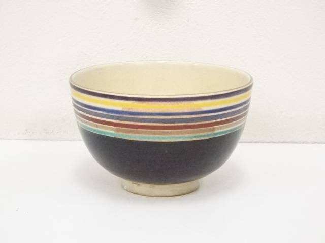 京焼　宮川香泉造　色絵独楽筋茶碗【中古】【道】 宗sou