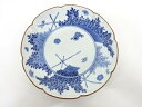 古伊万里 藍柿 柴垣輪花皿(無地箱付)【中古】【道】 宗sou