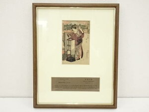 渓斎英泉 東都名所 日本堤の時雨 手摺木版画 額装【中古】【道】 宗sou