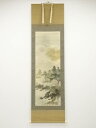 服部月洲筆 山村梅林図 肉筆絹本掛軸(共箱)【中古】【道】 宗sou
