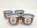 明治期 伊万里焼 錦草花窓絵向付4客【中古】【道】 宗sou