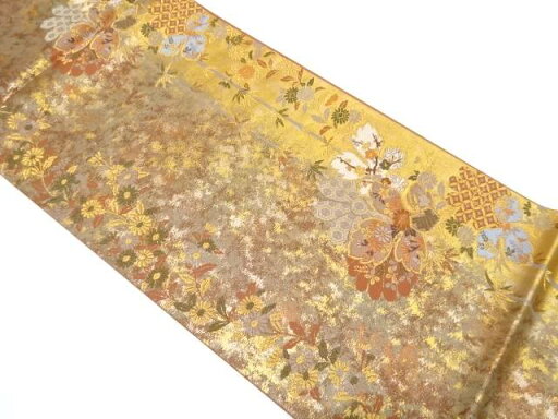 引箔 竹笹に花模様織り出し袋帯【中古】【着】 宗sou 引箔 竹笹に花模様織り出し袋帯【中古】【着】 宗sou