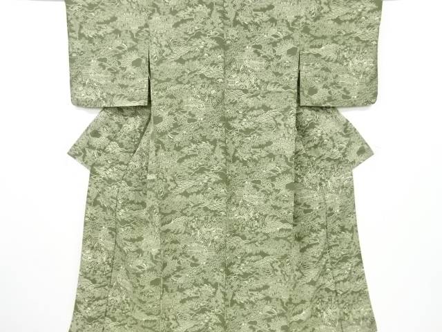 寺塔に時代人物・草花模様単衣小紋着物【中古】【着】 宗sou