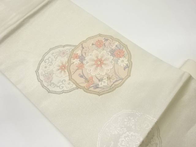 華文に花々模様刺繍名古屋帯【中古】【着】 宗sou