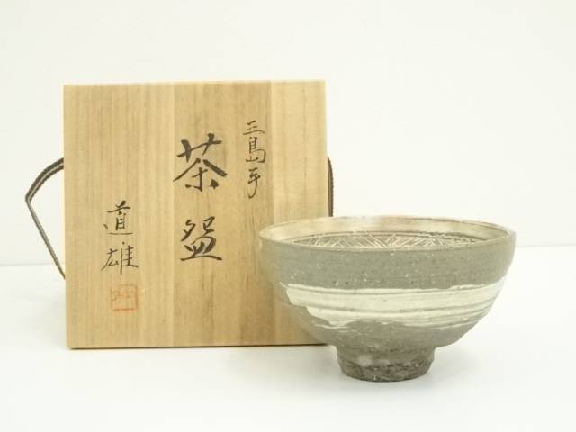 道雄造　三島手茶碗（共箱）【中古】【道】 宗sou