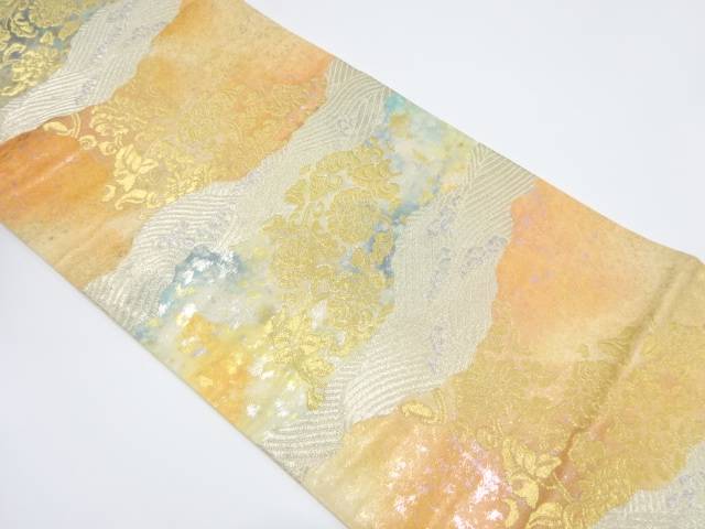 未使用品 道長取りに波・花唐草模様織り出し袋帯【着】 宗sou【spoff】