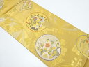 丸紋に蝶・草花模様織り出し袋帯【中古】【着】 宗sou