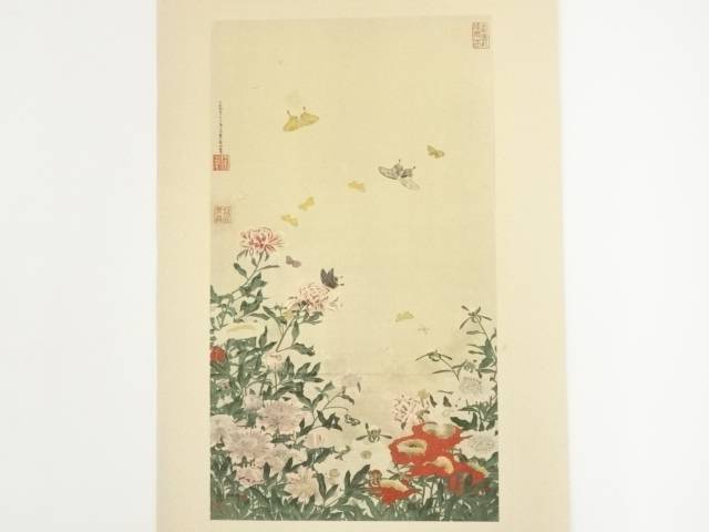 伊藤若冲　藤汝釣景和画　花図　印刷加工木版画【中古】【道】 宗sou