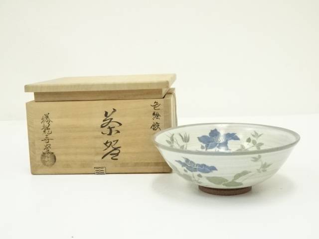 京焼　勝龍寺窯造　色絵鉄仙茶碗（共箱）【中古】【道】 宗sou