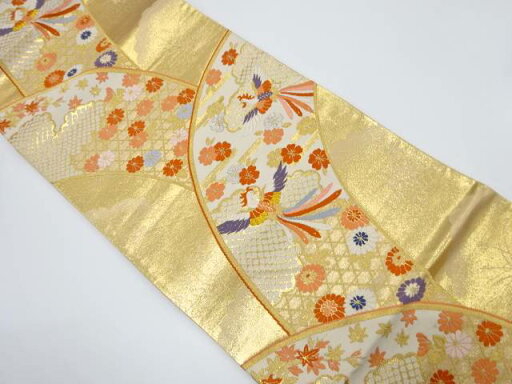 ヱ霞に鳳凰・花・紅葉模様織り出し袋帯【中古】【着】 宗sou ヱ霞に鳳凰・花・紅葉模様織り出し袋帯【中古】【着】 宗sou
