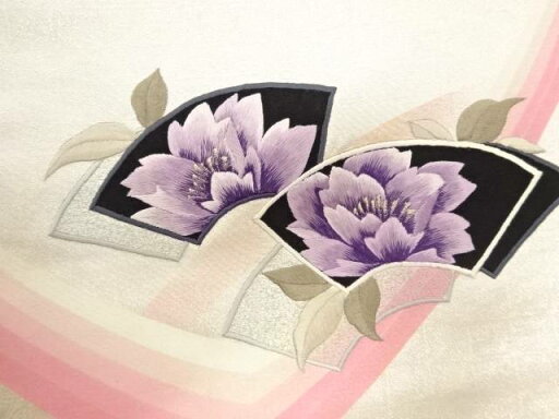 地紙に花模様刺繍名古屋帯【アンティーク】【中古】【着】 宗sou 地紙に花模様刺繍名古屋帯【アンティーク】【中古】【着】 宗sou