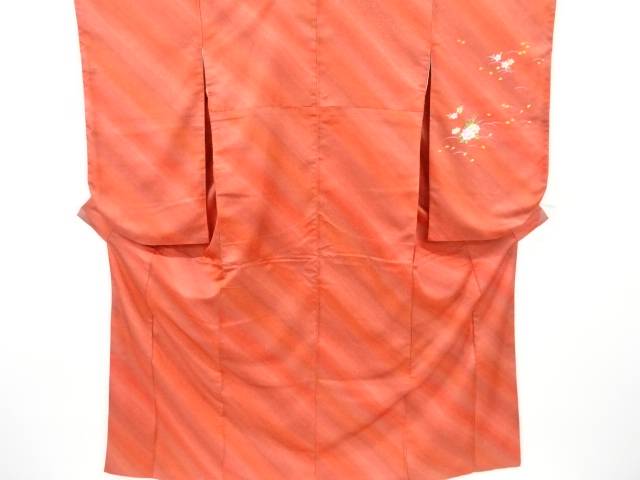 斜め縞に花模様二尺袖着物【中古】【着】 宗sou