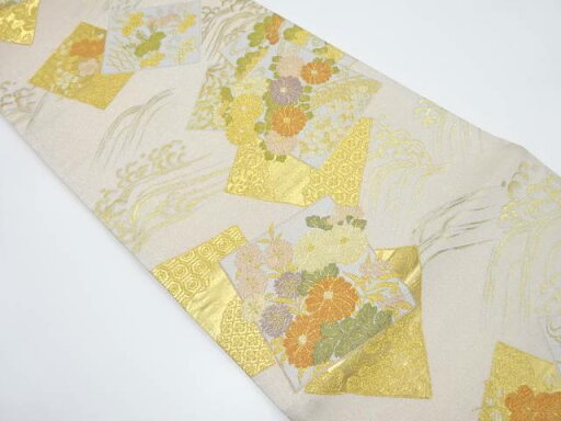 色紙に草花・荒波模様織り出し袋帯【中古】【着】 宗sou 色紙に草花・荒波模様織り出し袋帯【中古】【着】 宗sou