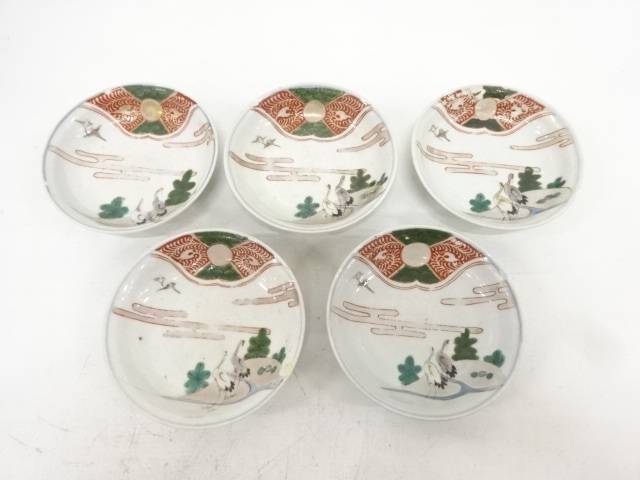 古伊万里　染付赤絵　鶴手塩皿5客揃【中古】【道】 宗sou
