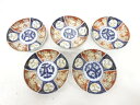 古伊万里 染付赤絵 松・牡丹五寸皿5客揃【中古】【道】 宗sou