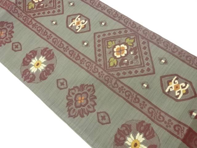 菱に抽象華紋模様織出し袋帯【中古】【着】 宗sou