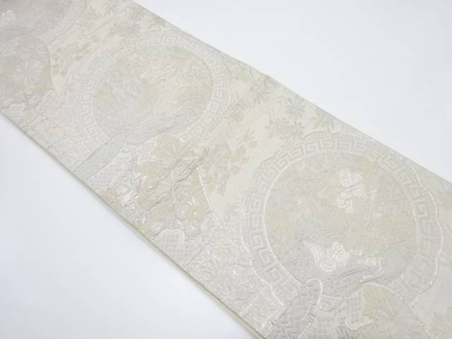 絵皿に唐獅子・草花模様織り出し袋帯(材料)【アンティーク】【中古】【着】 宗sou