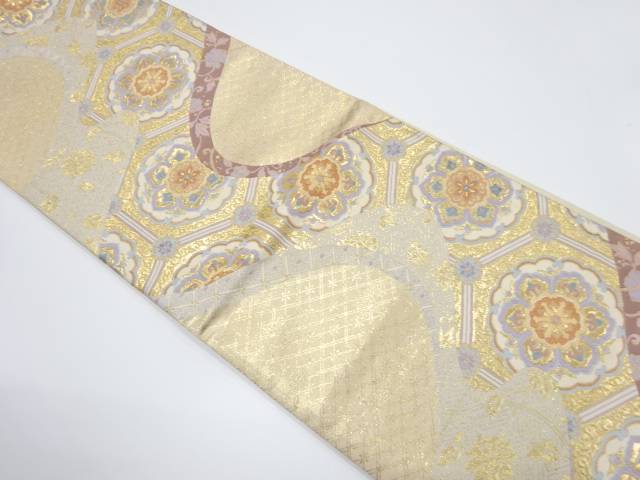 よろけ縞に華紋・唐草模様織り出し袋帯【中古】【着】 宗sou【spoff】