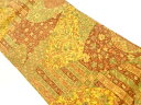 縮緬地花唐草に鳥・縞・古典柄模様名古屋帯【中古】【着】 宗sou