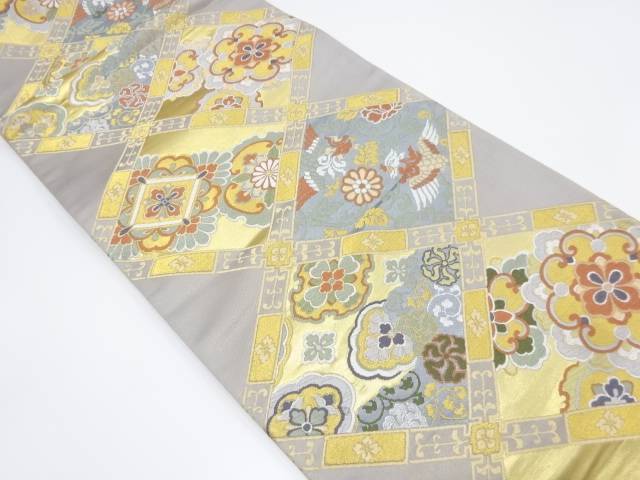 斜め格子に鳳凰・華紋模様織出し袋帯【中古】【着】 宗sou