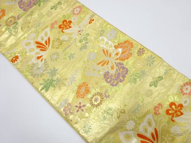 鳳凰に蝶・花模様織出し袋帯【中古】【着】 宗sou