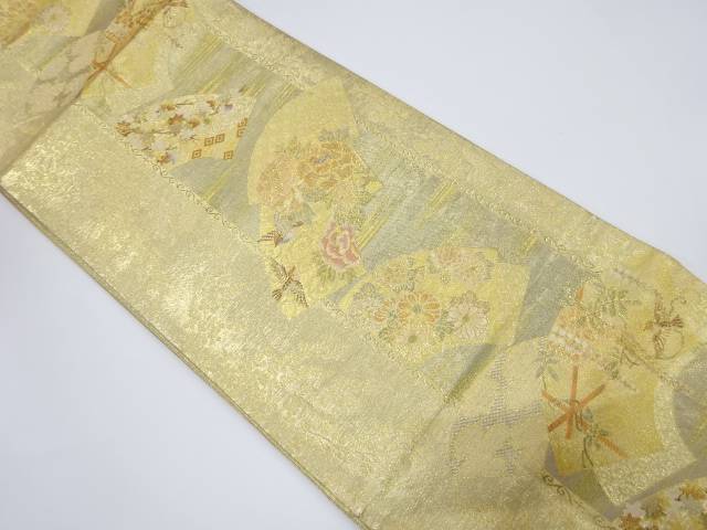 地紙に牡丹・雀模様織出し袋帯【中古】【着】 宗sou
