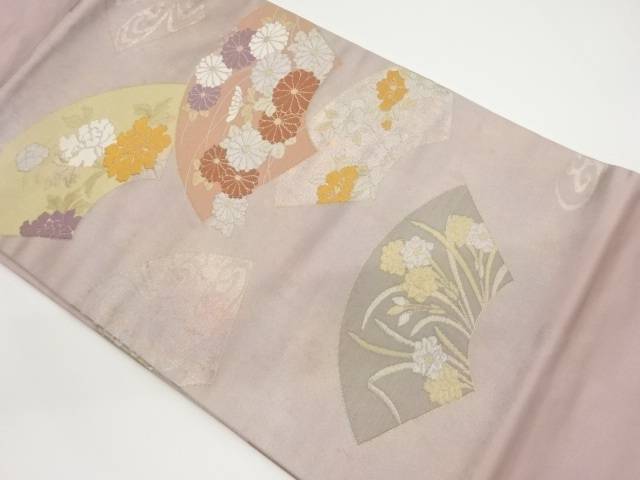 引箔地紙に花々模様織出し名古屋帯【中古】【着】 宗sou