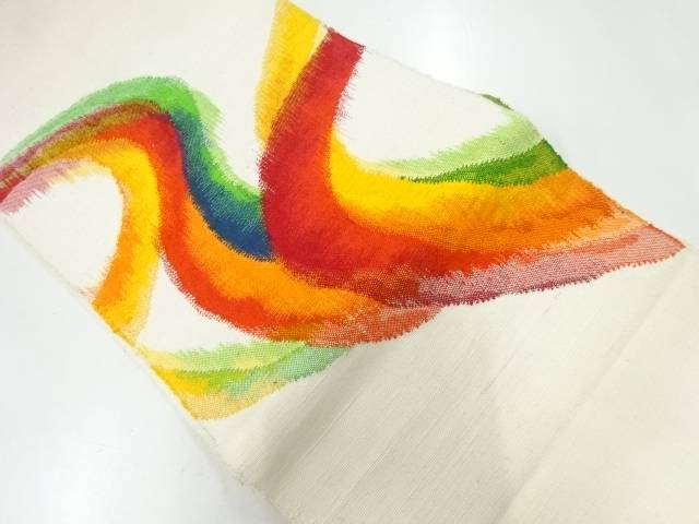 手織り紬抽象模様織出し名古屋帯【リサイクル】【中古】【着】 宗sou