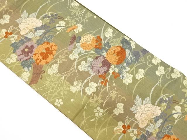 花束模様織り出し袋帯【中古】【着】 宗sou