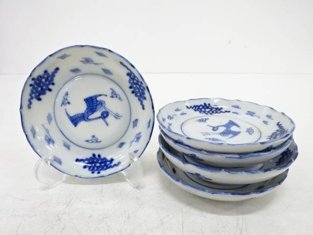 古伊万里　染付　雲鶴手塩皿5客揃【中古】【道】 宗sou【spoff】