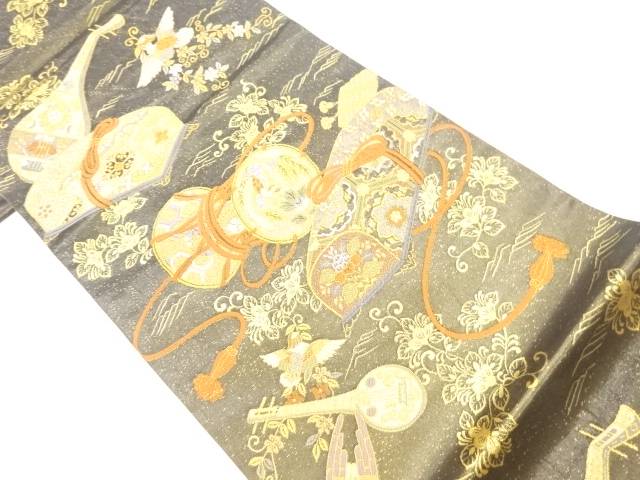 文箱に和楽器・花鳥・華文模様織出し袋帯【中古】【着】 宗sou【spoff】