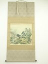 筒井淡景筆 山村静日 彩色山水 肉筆絹本掛軸(共箱)【中古】【道】 宗sou
