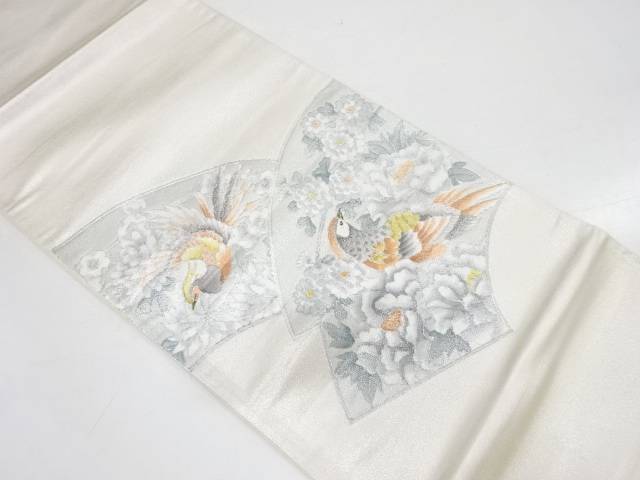地紙に花鳥模様刺繍袋帯【中古】【着】 宗sou