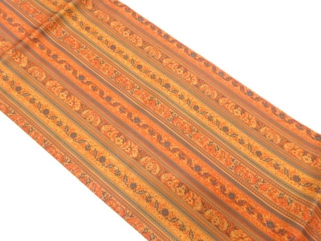 縞に草花模様織り出し袋帯【中古】【着】 宗sou