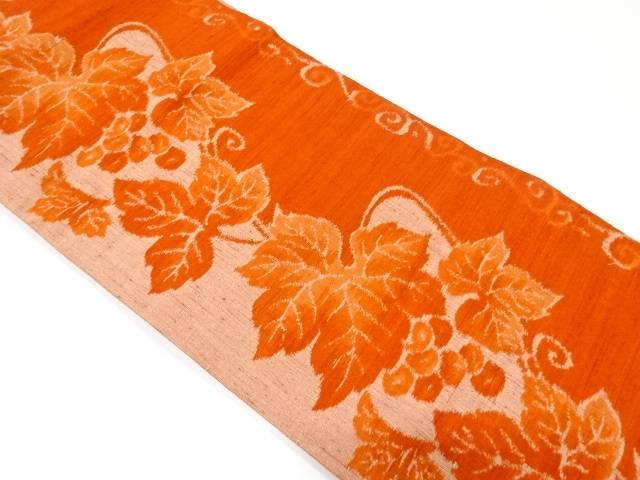 手織り紬　葡萄模様織り出し名古屋帯【中古】【着】 宗sou