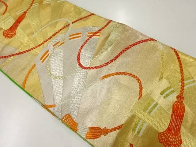 檜扇模様織出し袋帯（材料）【アンティーク】【中古】【着】 宗sou