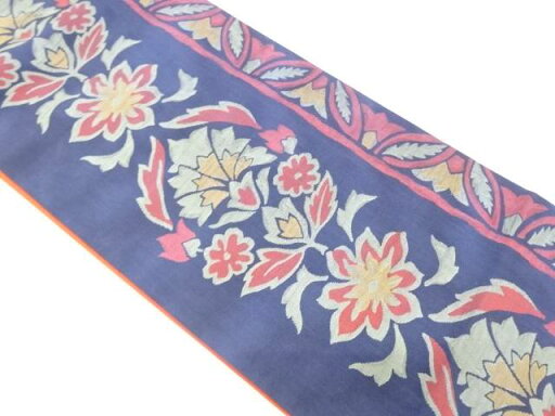 縞に草花模様織り出し袋帯【中古】【着】 宗sou 縞に草花模様織り出し袋帯【中古】【着】 宗sou