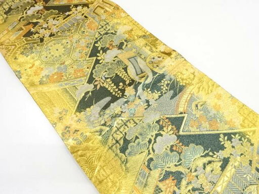 本金 屋敷風景・古典柄織り出し袋帯【中古】【着】 宗sou 本金 屋敷風景・古典柄織り出し袋帯【中古】【着】 宗sou