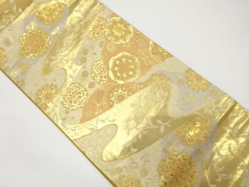 流水に華紋・花唐草模様織り出し袋帯【中古】【着】 宗sou 流水に華紋・花唐草模様織り出し袋帯【中古】【着】 宗sou