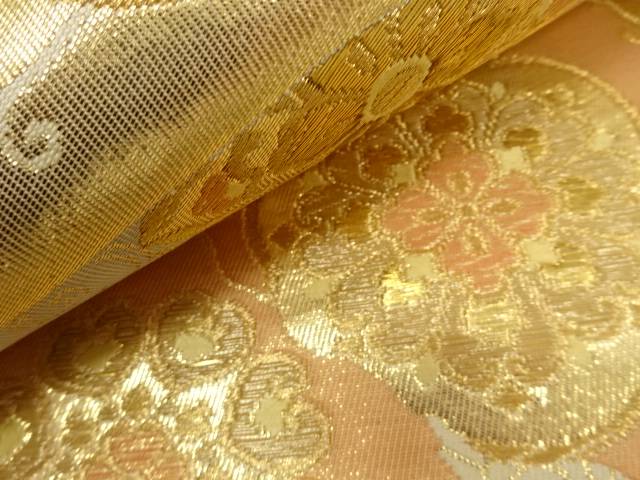 流水に華紋・花唐草模様織り出し袋帯【中古】【着】 宗sou