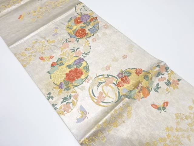 引箔 花丸文様織り出し袋帯【中古】【着】 宗sou