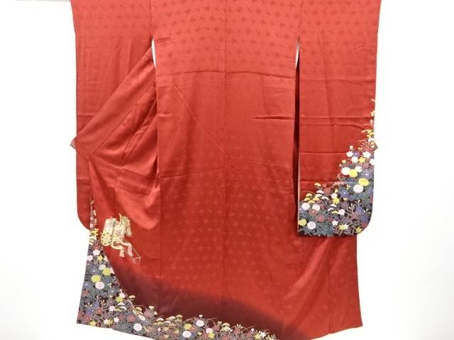 御所車に秋草模様振袖【中古】【着】 宗sou