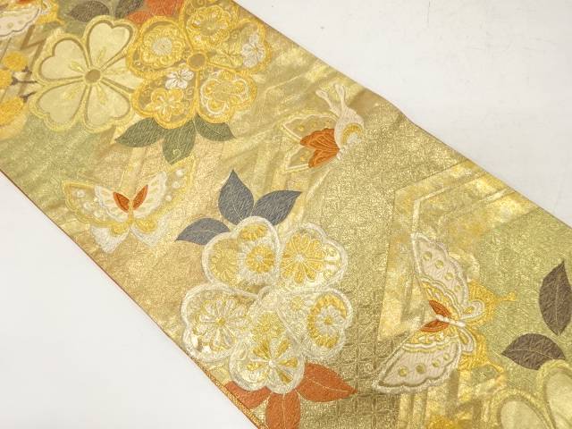 桜に蝶模様織り出し袋帯【中古】【着】 宗sou