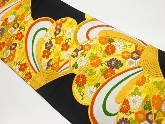 変わり菊に花唐草・亀甲模様織出し袋帯【中古】【着】 宗sou(4)